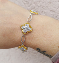 Load image into Gallery viewer, Flower Style Link Bracelet - Two Tone - Sterling Silver