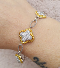 Load image into Gallery viewer, Flower Style Link Bracelet - Two Tone - Sterling Silver