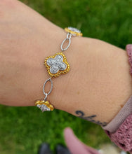Load image into Gallery viewer, Flower Style Link Bracelet - Two Tone - Sterling Silver