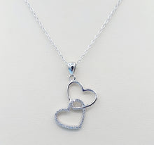 Load image into Gallery viewer, Double Heart Drop Necklace - Sterling Silver