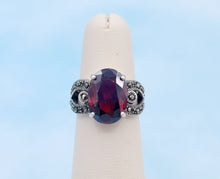 Load image into Gallery viewer, Oval Faceted Garnet Marcasite Ring - Sterling Silver