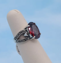 Load image into Gallery viewer, Oval Faceted Garnet Marcasite Ring - Sterling Silver