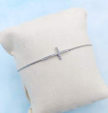 Load image into Gallery viewer, CZ Cross Bolo Bracelet - Sterling Silver