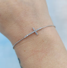 Load image into Gallery viewer, CZ Cross Bolo Bracelet - Sterling Silver