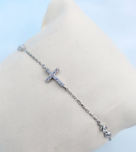 Load image into Gallery viewer, CZ Cross Bracelet - Sterling Silver