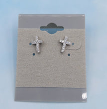 Load image into Gallery viewer, Tiny CZ Cross Stud Earrings - Sterling or Gold Plated