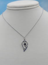 Load image into Gallery viewer, Angel Wing w/Cross Charm Pendant - Sterling Silver