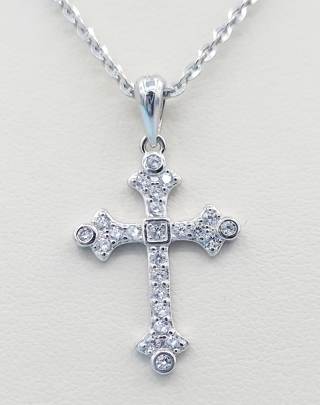 Pave Filigree Cross Pendant & Chain - Sterling Silver