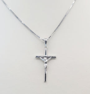 Small Crucifix Cross Pendant & Chain - Sterling Silver