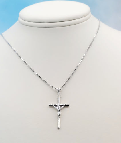 Small Crucifix Cross Pendant & Chain - Sterling Silver