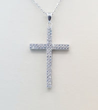 Load image into Gallery viewer, CZ Double Row Cross Pendant &amp; Chain - Sterling Silver