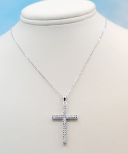 CZ Double Row Cross Pendant & Chain - Sterling Silver