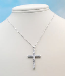 CZ Double Row Cross Pendant & Chain - Sterling Silver