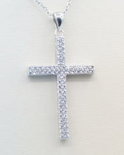 Load image into Gallery viewer, CZ Double Row Cross Pendant &amp; Chain - Sterling Silver