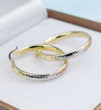 Load image into Gallery viewer, Tri Color Hoop Earrings - 14K Gold