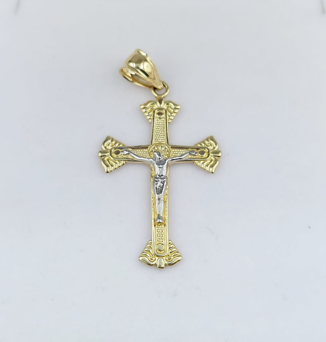 Two Tone Intricate Crucifix - 14K