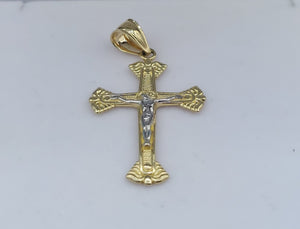 Two Tone Intricate Crucifix - 14K