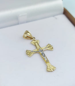 Two Tone Intricate Crucifix - 14K