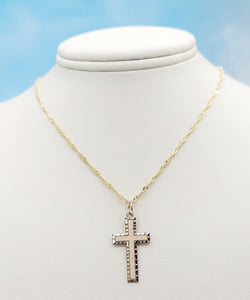 Matte & Diamond Cut Cross & Singapore Chain - 10K Yellow Gold