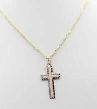 Load image into Gallery viewer, Matte &amp; Diamond Cut Cross &amp; Singapore Chain - 10K Yellow Gold