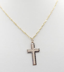 Matte & Diamond Cut Cross & Singapore Chain - 10K Yellow Gold