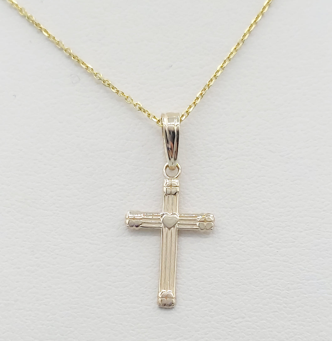 Heart Small Cross Charm & Adjustable Gold Chain - 14K Yellow Gold