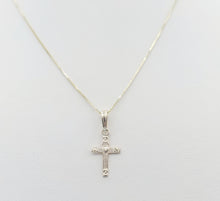 Load image into Gallery viewer, Textured Mini Cross with Heart Charm Pendant &amp; Gold Box Chain - 14K Yellow Gold