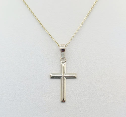 Small Cross Pendant & Gold Cable Chain - 14K Yellow Gold