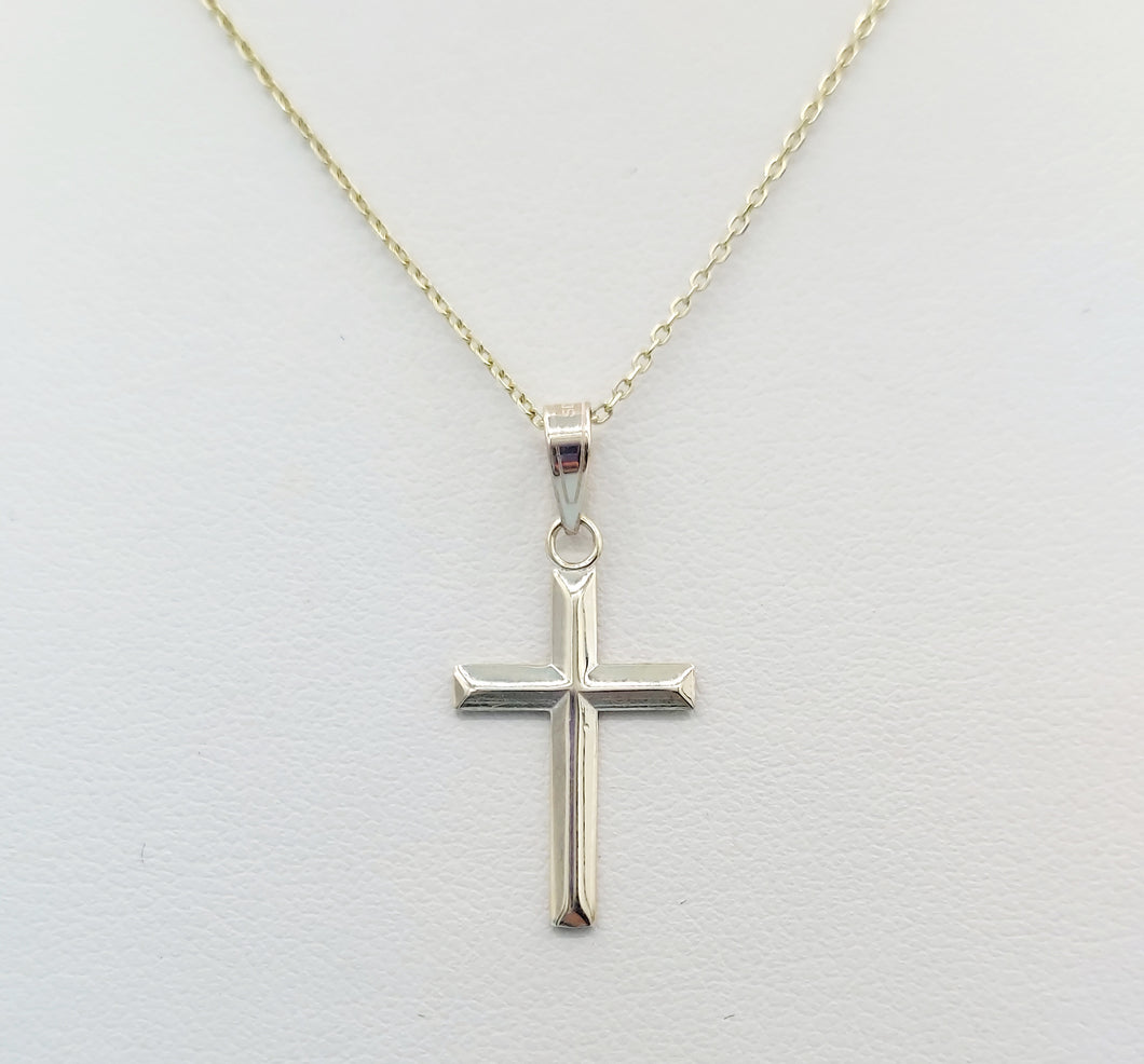 Small Cross Pendant & Gold Cable Chain - 14K Yellow Gold