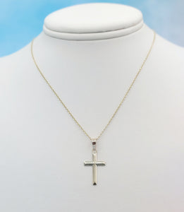 Small Cross Pendant & Gold Cable Chain - 14K Yellow Gold