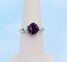 Load image into Gallery viewer, Garnet Cushion Cut &amp; Diamond Ring - 14K White &amp; Yellow Gold