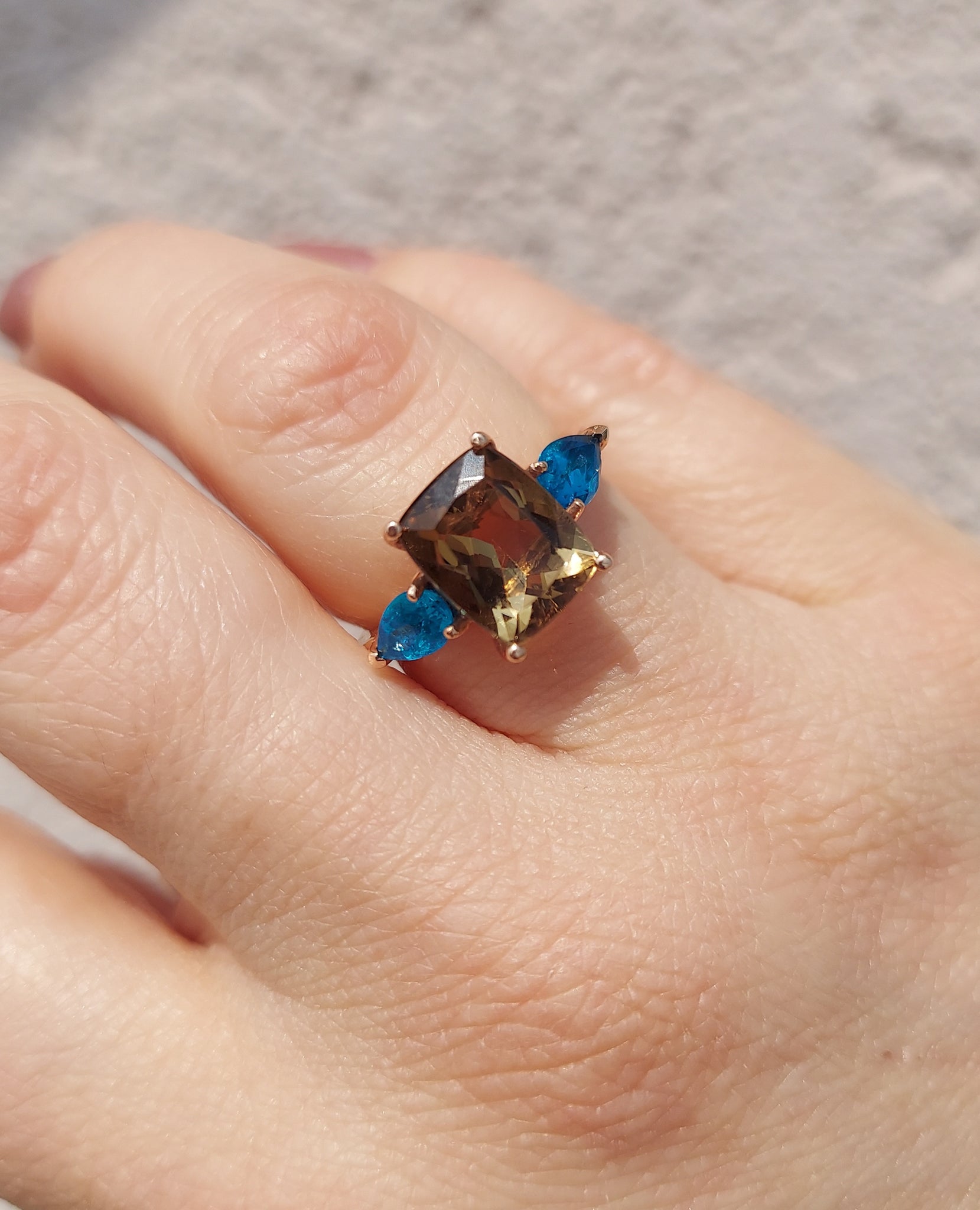 Honey Smokey Topaz and Blue Apatite Ring - 14K Rose Gold – Marie's