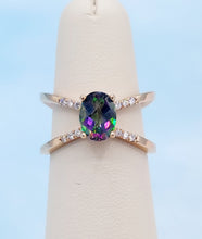 Load image into Gallery viewer, Split Shank Mystic Topaz and Diamond Ring - 14K Rose Gold - Marie&#39;s Custom Design