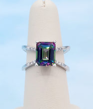 Load image into Gallery viewer, Split Shank Mystic Topaz and Diamond Ring - 14K White Gold - Marie&#39;s Custom Design