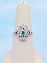 Load image into Gallery viewer, Vintage Style Emerald &amp; Diamond Ring - 14K White Gold