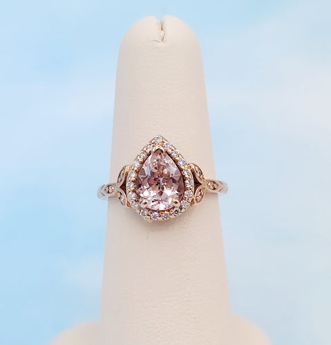 Pear Shaped Morganite and Diamond Ring - 14K Rose Gold