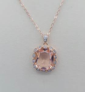 Morganite CZ Necklace - Rose Gold Plated Sterling Silver