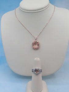 Morganite CZ Necklace - Rose Gold Plated Sterling Silver