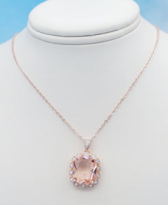 Morganite CZ Necklace - Rose Gold Plated Sterling Silver