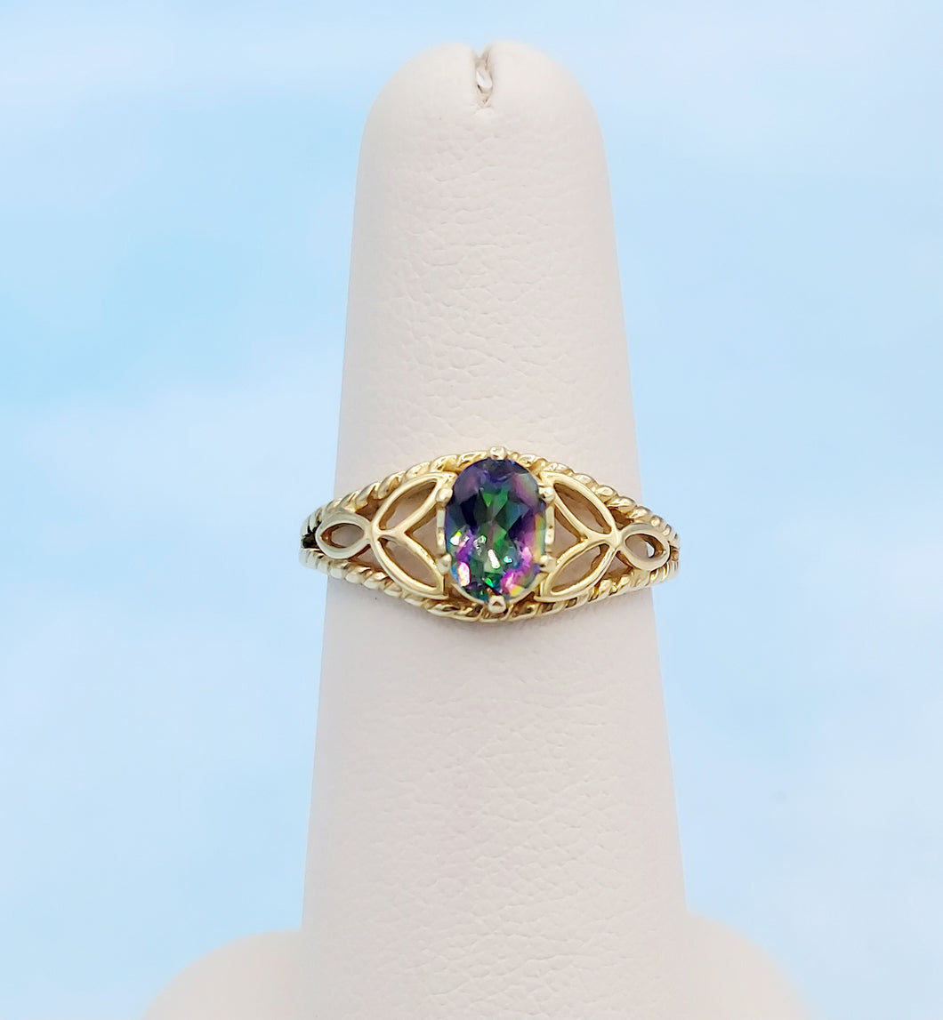 Mystic Topaz Ring | Princess Shape Mystic Topaz Ring and Diamonds In 14  Karat White Gold