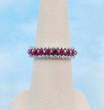 Load image into Gallery viewer, Three Row Ruby &amp; Diamond Band - 14K White Gold