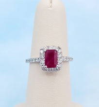 Load image into Gallery viewer, Ruby Ring with Diamond Halo - 14K White Gold