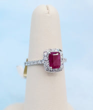 Load image into Gallery viewer, Ruby Ring with Diamond Halo - 14K White Gold