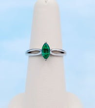 Load image into Gallery viewer, Marquise Shaped Emerald Green Ring - 14K White Gold