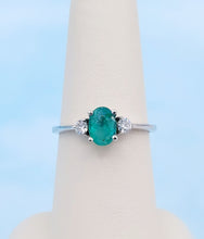 Load image into Gallery viewer, Oval Colombian Emerald and Diamond Ring - 14K White Gold