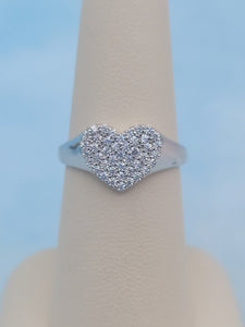 Signet Heart Ring with CZ - Sterling Silver