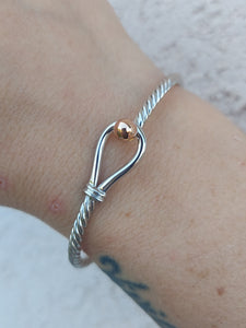 Twist Wire Loop & Ball Cape Cod Bangle Bracelet - SS and 14K Rose Gold