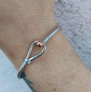 Twist Wire Loop & Ball Cape Cod Bangle Bracelet - SS and 14K Rose Gold