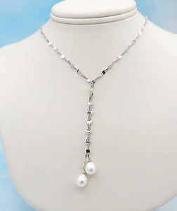 Mirror Chain with Pearls Lariat Necklace