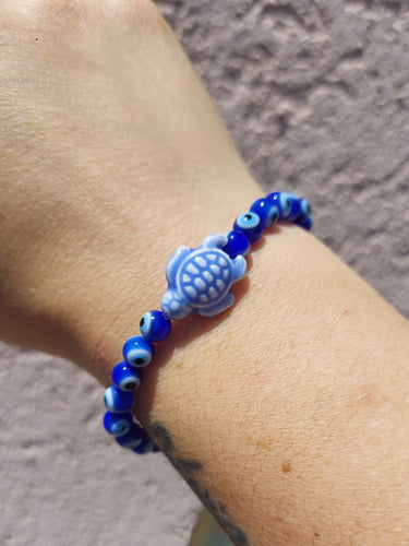Evil Eye Blue Sea Turtle Bracelet